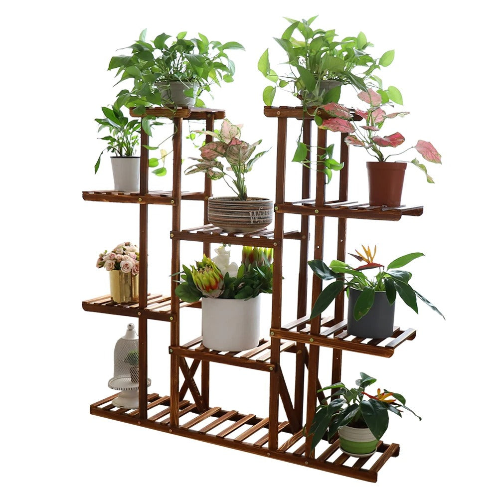 46" Multi-Tier Wooden Plant Stand – 16-Pot Flower Display Rack for Indoor & Outdoor Patio or Garden