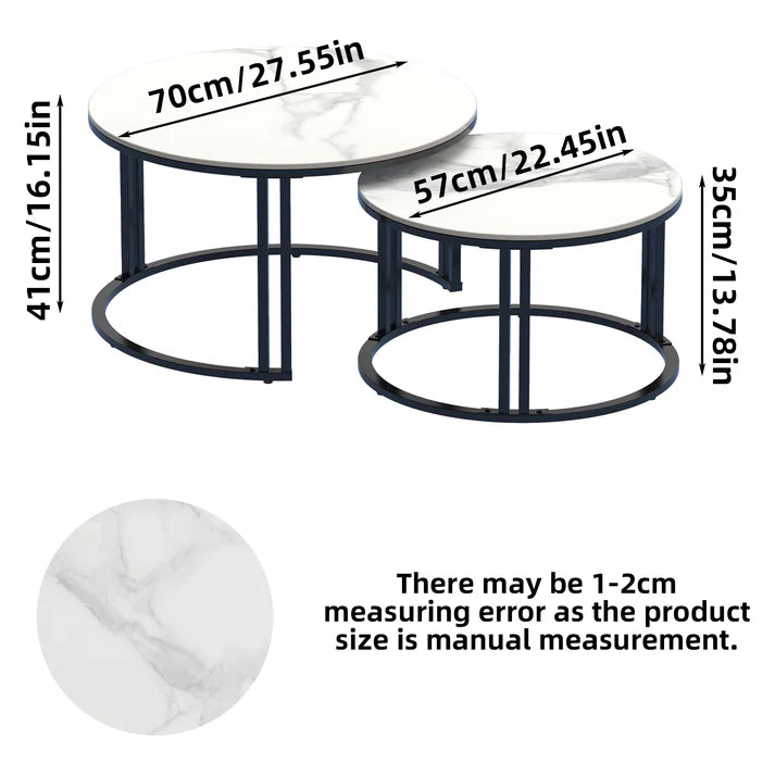 2PCS Glossy White Texture Nesting Coffee Table Sintered Stone-top Stacking