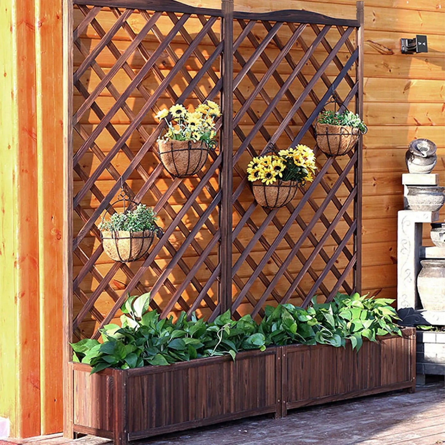 Raised Garden Bed, Wooden Planter Box with Trellis, Vegetable Grow, Support Patio Lattice