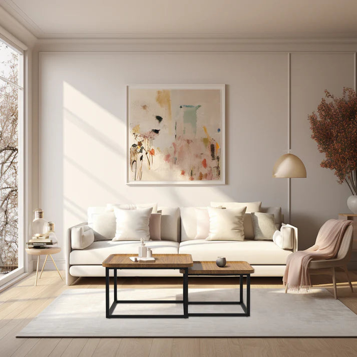 Set of 2 Industrial Nesting Rectangle Coffee Tables, Living Room Inspo
