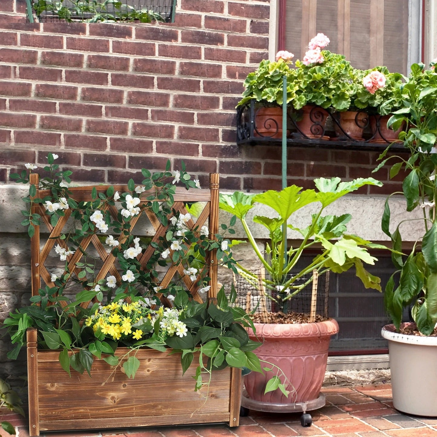 Raised Garden Bed, Wooden Planter Box with Trellis, Vegetable Grow, Support Patio Lattice