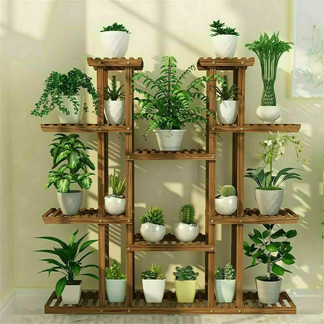 46" Multi-Tier Wooden Plant Stand – 16-Pot Flower Display Rack for Indoor & Outdoor Patio or Garden