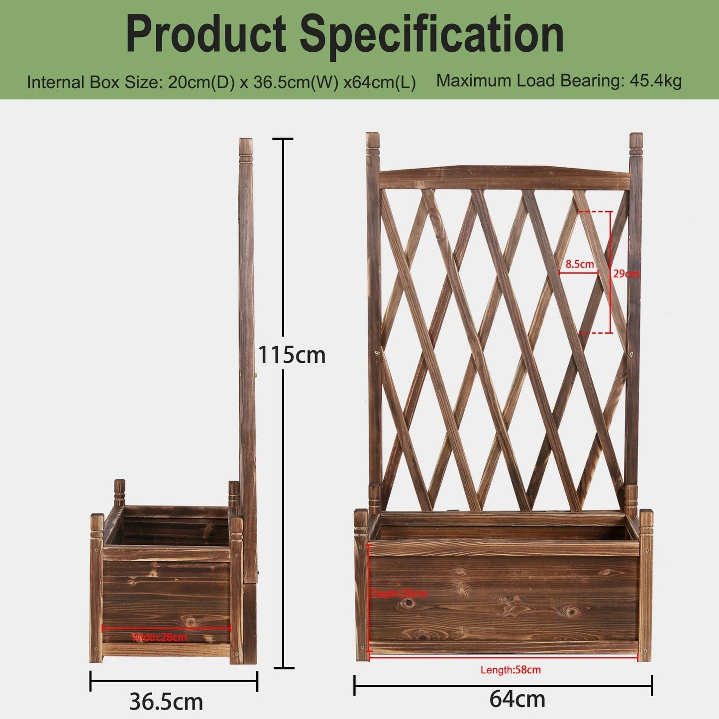 Raised Garden Bed, Wooden Planter Box with Trellis, Vegetable Grow, Support Patio Lattice