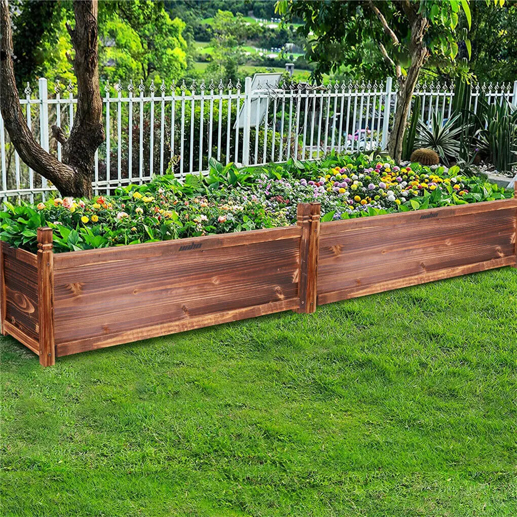Solid Pine Wood Planter Box Outdoor Raised Garden Planter Bed – plant stand, brown, view 15
