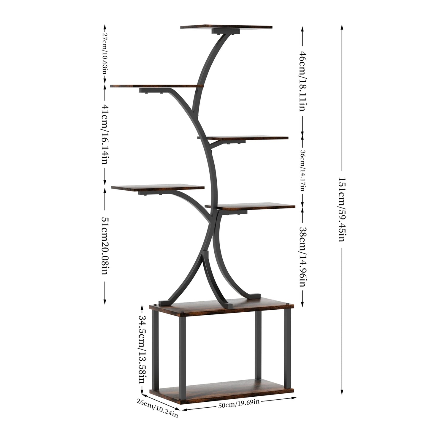 7 Tier Tree Shaped Plant Stand for Patio Living Room Metal Plant Flower Pot Display Holder with Lights