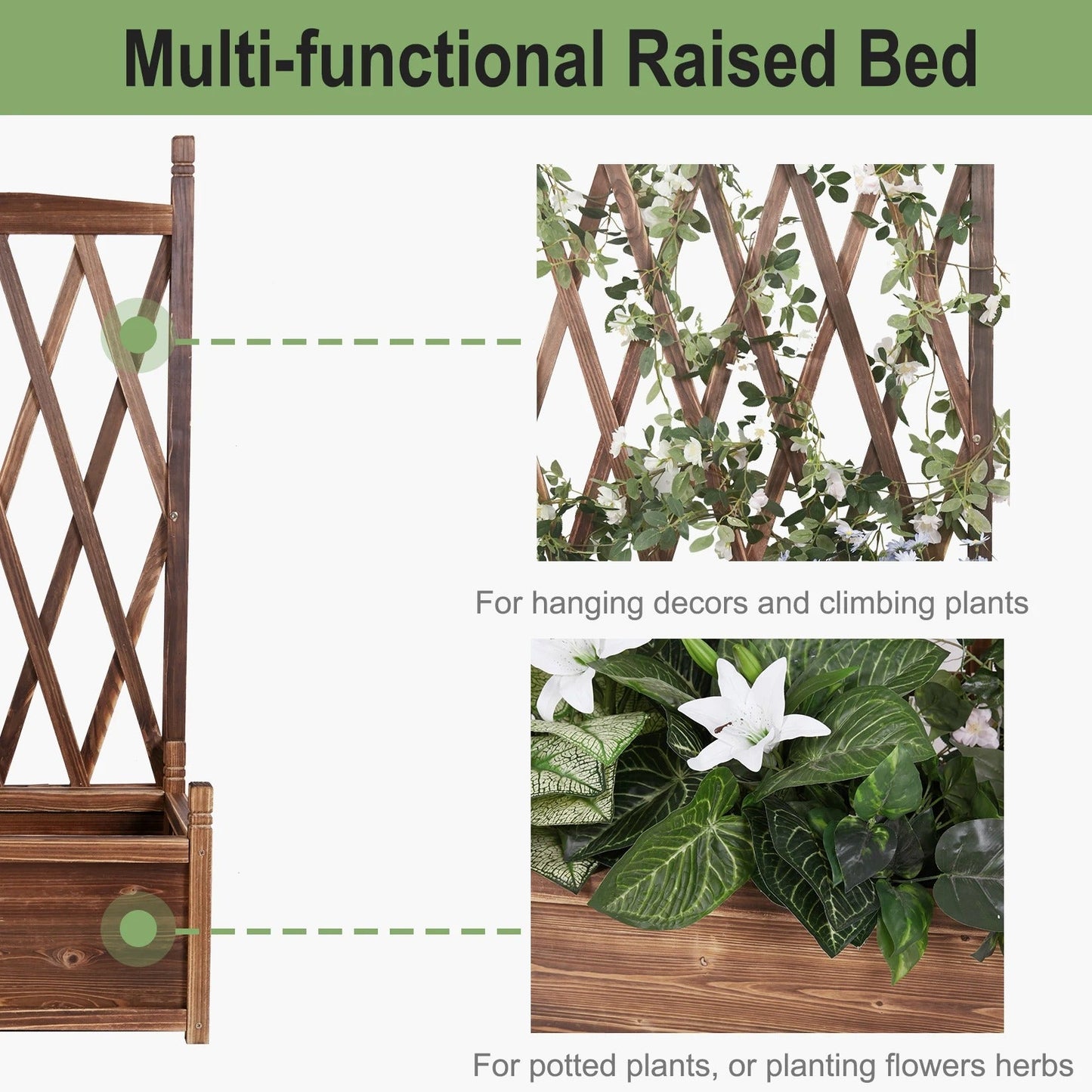 Raised Garden Bed, Wooden Planter Box with Trellis, Vegetable Grow, Support Patio Lattice