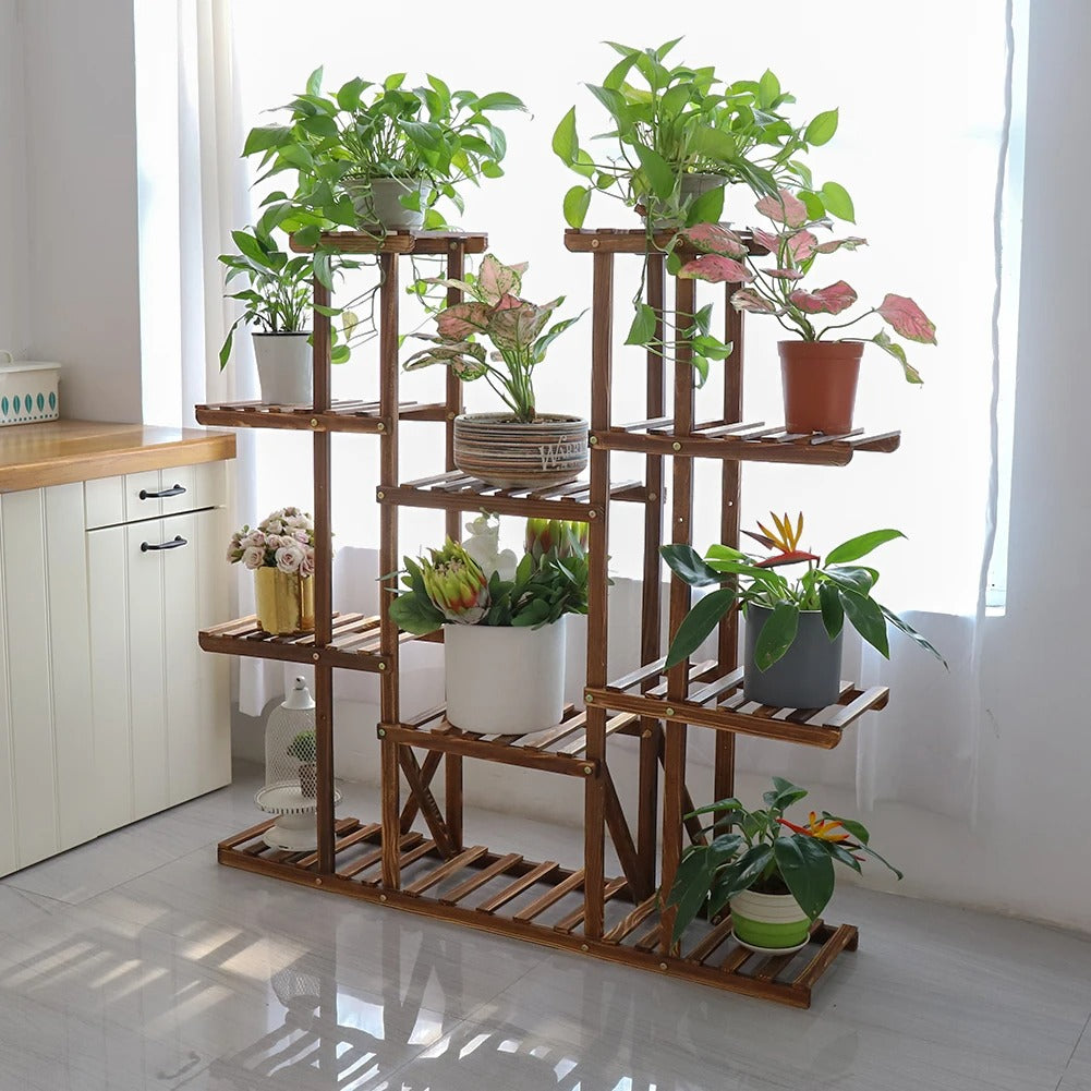 46" Multi-Tier Wooden Plant Stand – 16-Pot Flower Display Rack for Indoor & Outdoor Patio or Garden