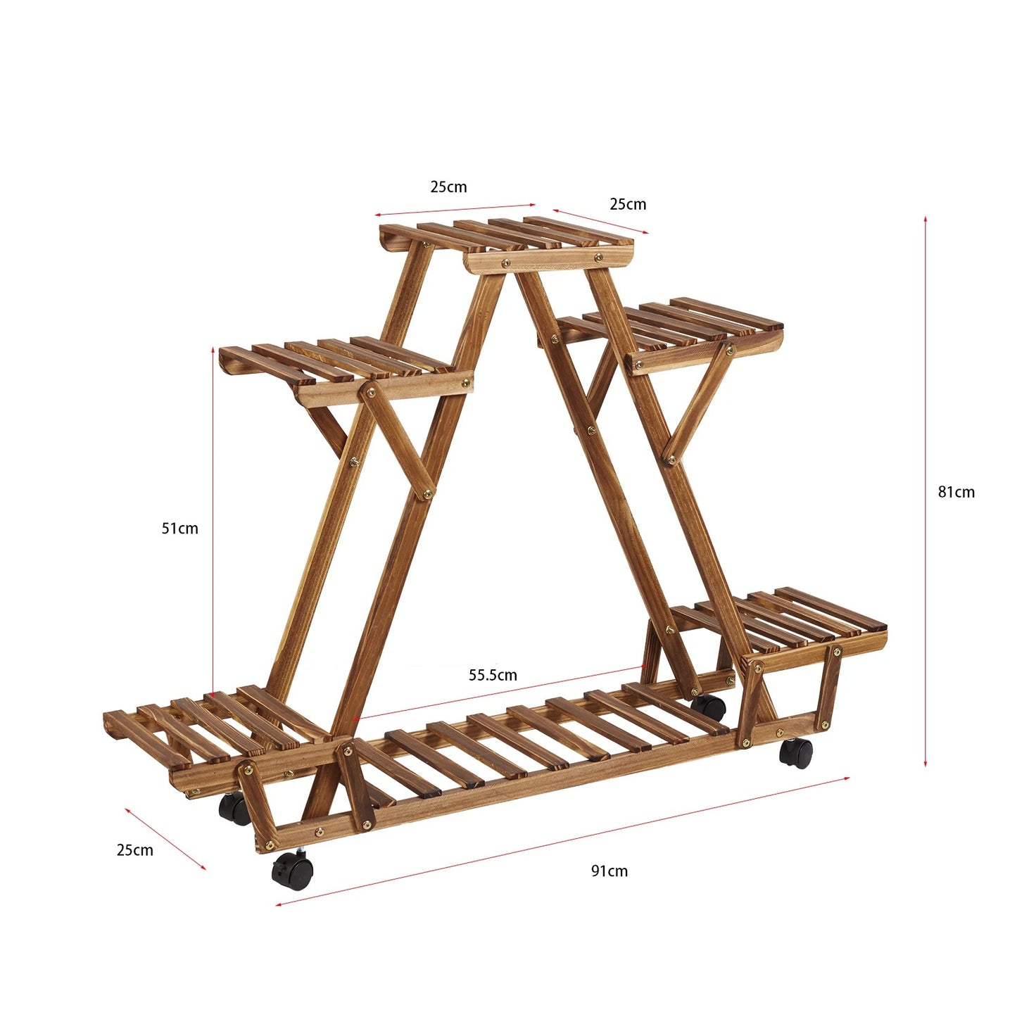 6 Tiered Carbonised Triangle Corner Plant Rack Wooden Plant Stand, Flower Pots Holder - Elevate Garden Space