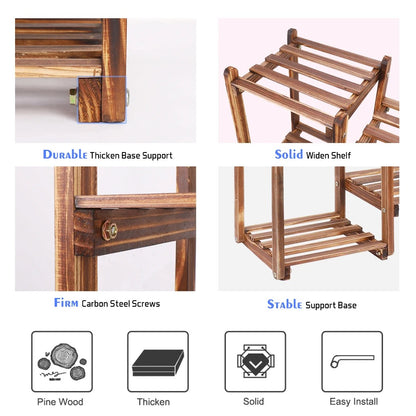 10 Pot Stylish Bamboo Plant Stand for In/Outdoor, Bonsai Flower Display, Shelf Holder Rack