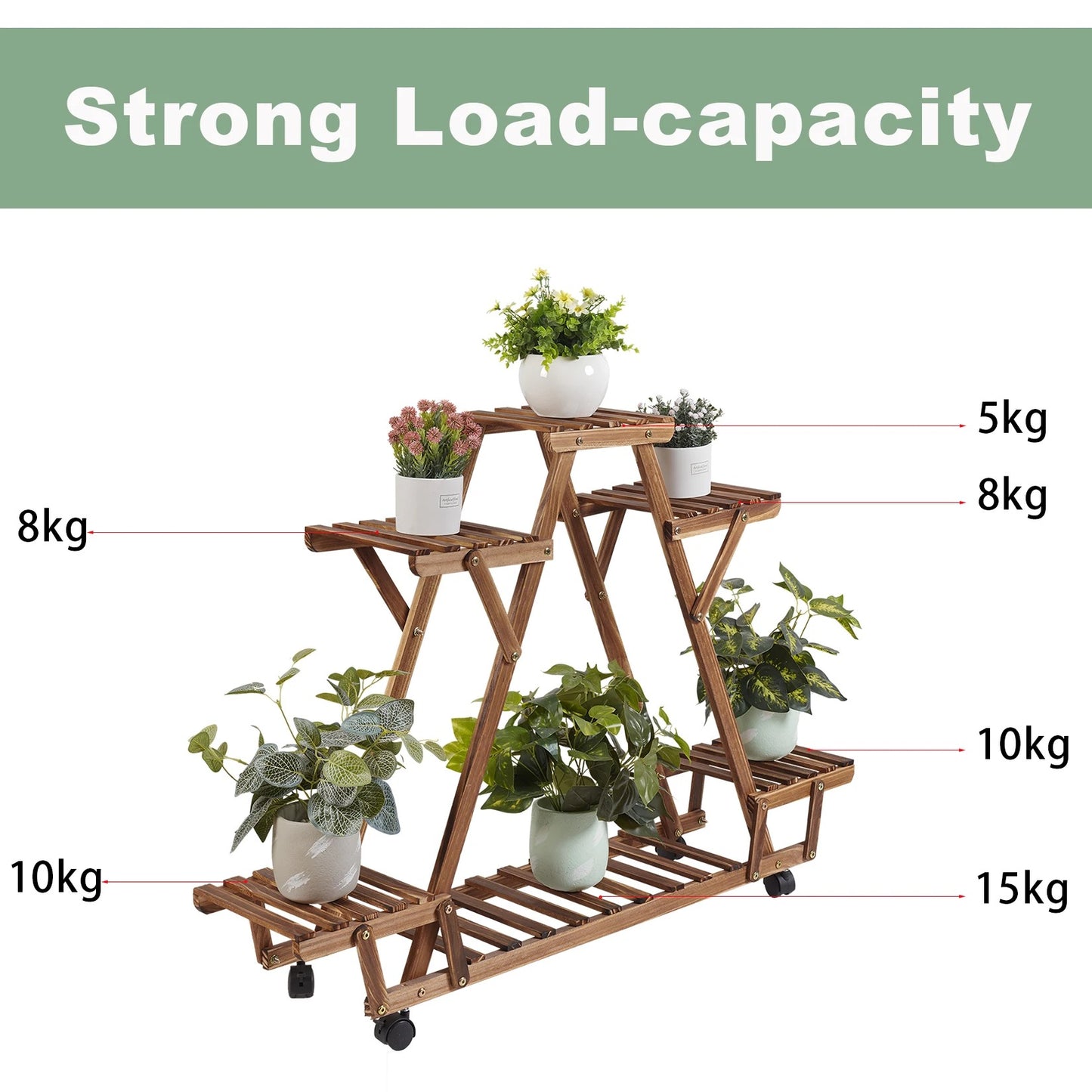 6 Tiered Carbonised Triangle Corner Plant Rack Wooden Plant Stand, Flower Pots Holder - Elevate Garden Space