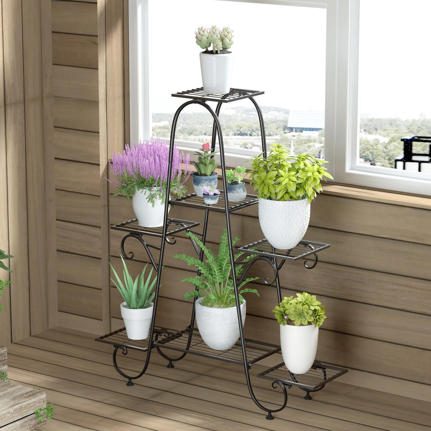 7 Tiers Metal Plant Stand Indoor Outdoor Flower Pot Display Rack Garden Shelf Stand Holder