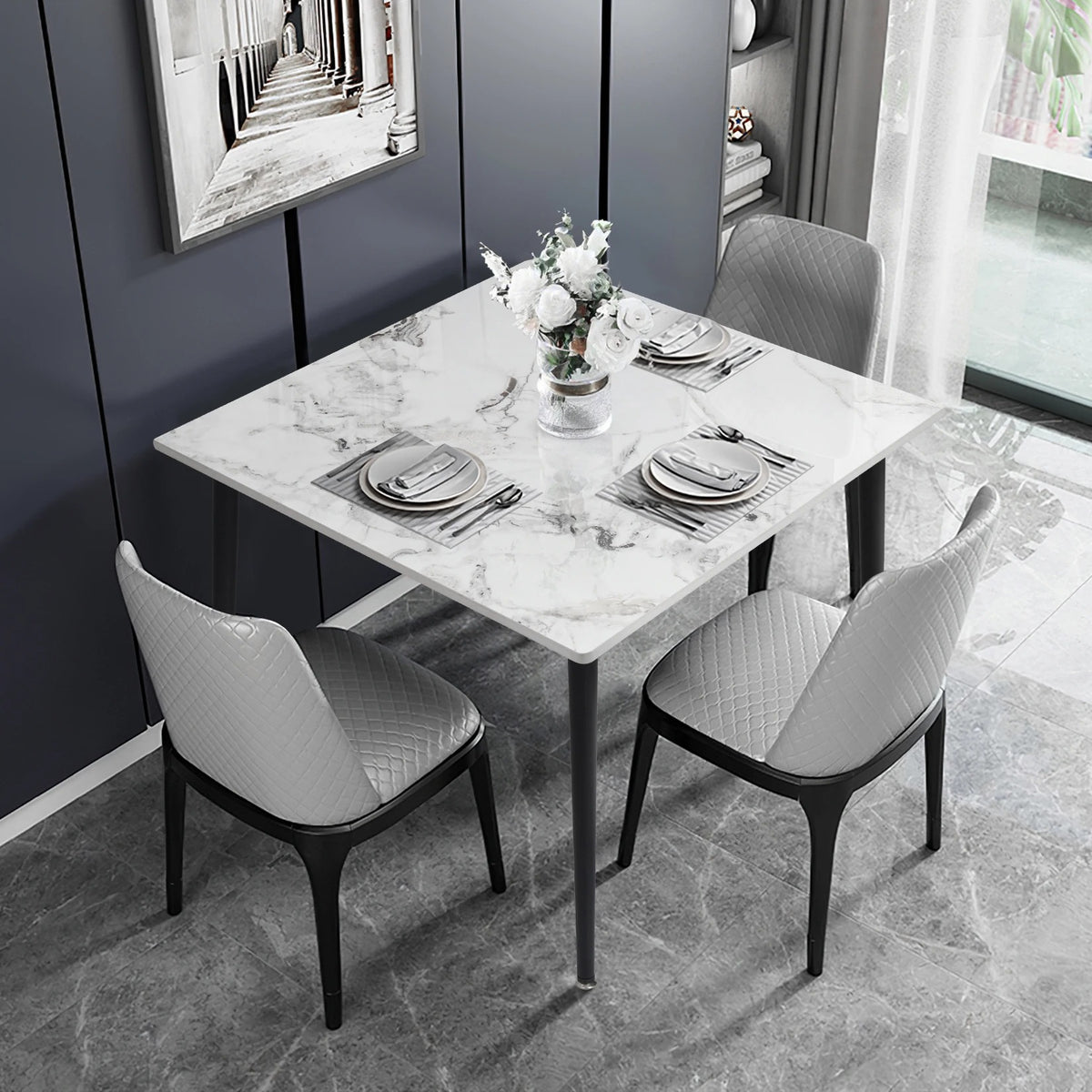 80cm Square Dining Table, Modern Kitchen Table with Metal Legs, Coffee Table for Living Room Restaurant