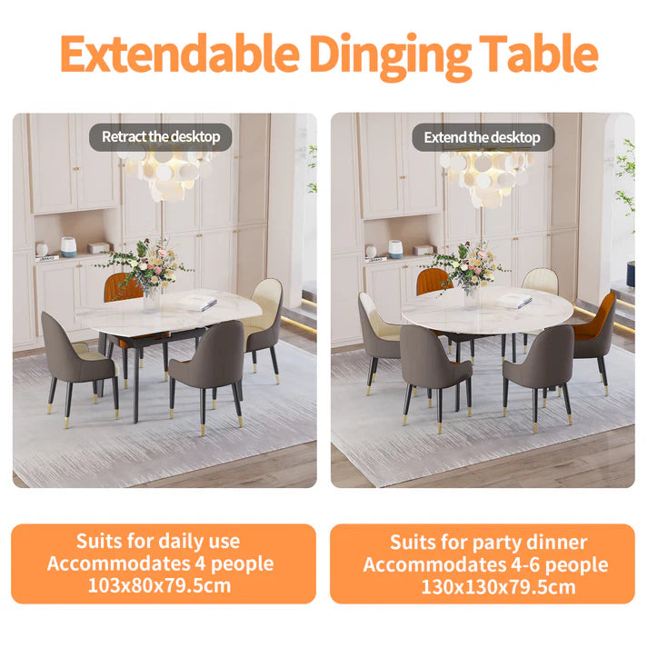 Round Extendable Dining Table 103CM-130CM (31.5'' to 51.2’')