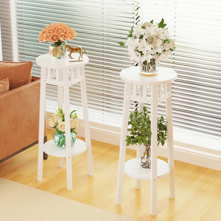 A Set Of 2 Minimalist White Wooden Plant Stands Garden Flower Holder