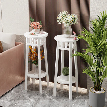 A Set Of 2 Minimalist White Wooden Plant Stands Garden Flower Holder