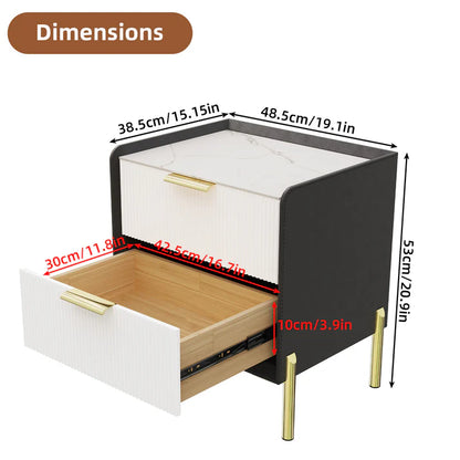 Fully Assembled Modern Nightstand with 2 Drawers Bedroom Nightstand in Sintered Stone Top