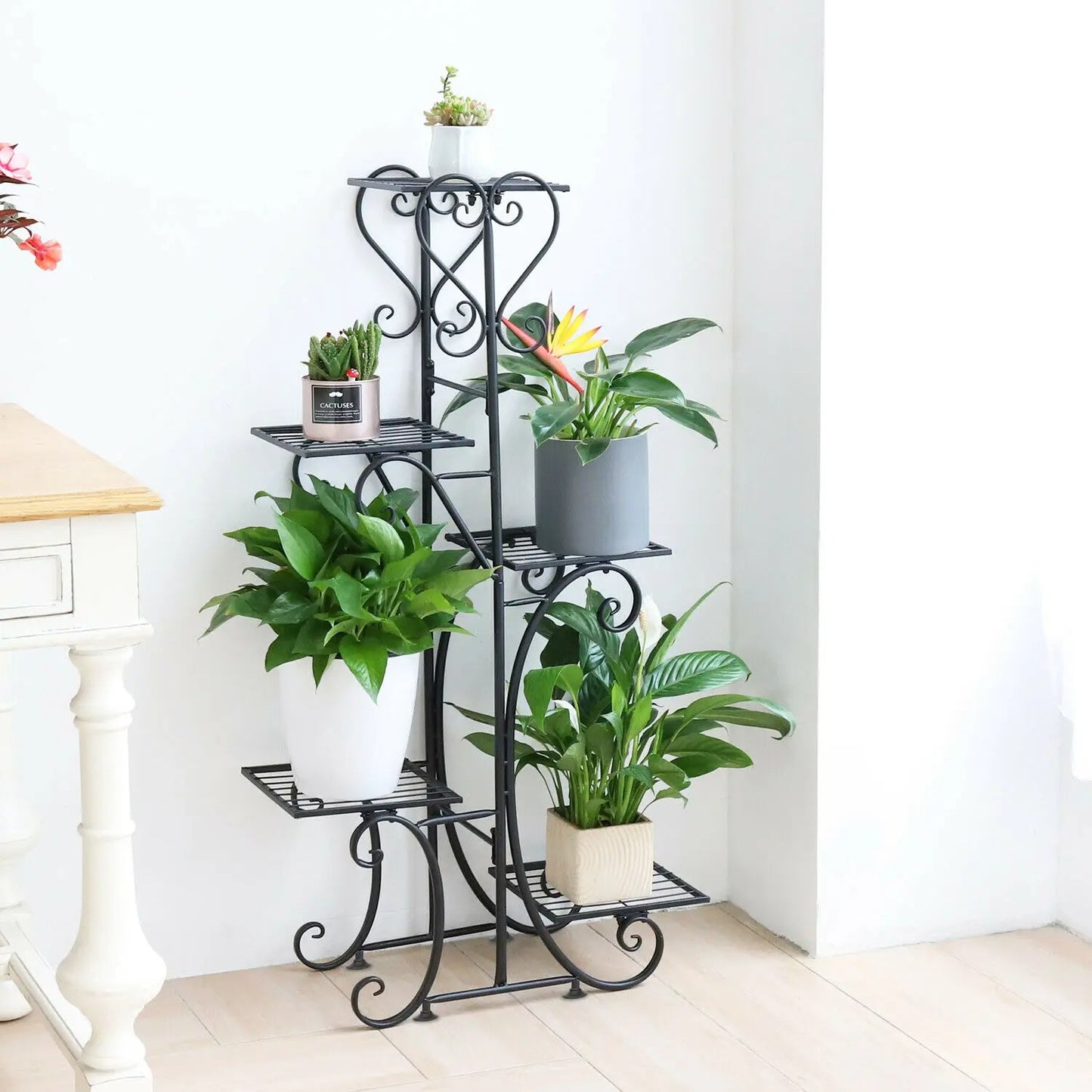 5 Tiered Tall Metal Plant Stand, Indoor Iron Planter Shelf Rack Garden, Metal Flower Pots Display Holder