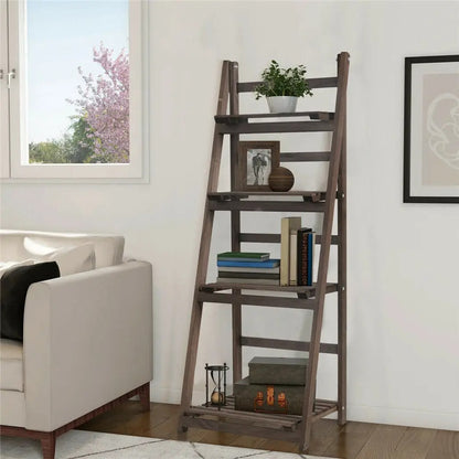 Foldable Wooden Ladder Shelf Plant Stand