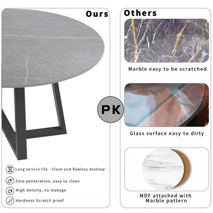 2PCS Round Sintered Stone Accent Coffee Tables, Grey Texture