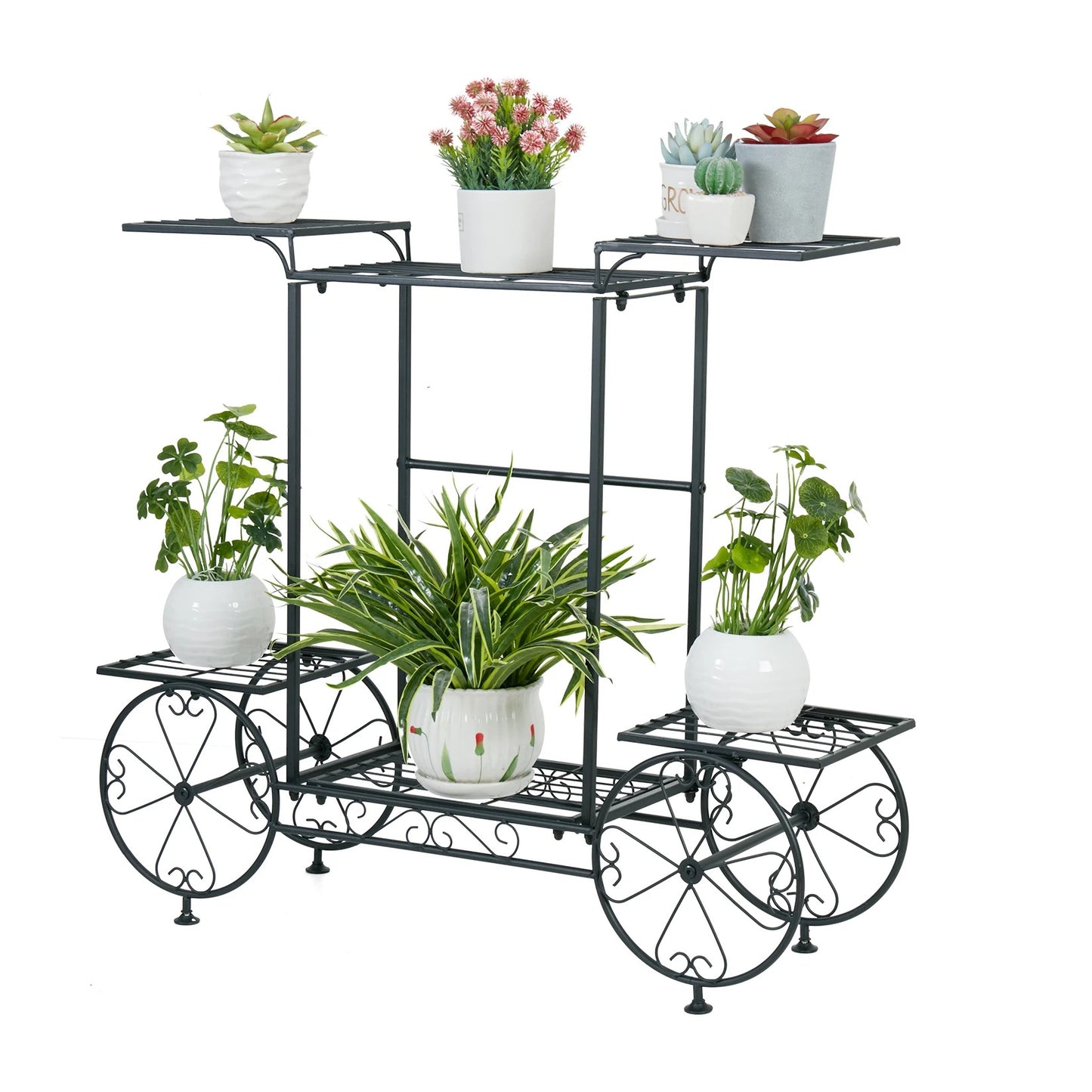 6-Tier Wrought Iron Plant Stand – Indoor/Outdoor Garden Cart Display Shelf for Home Décor