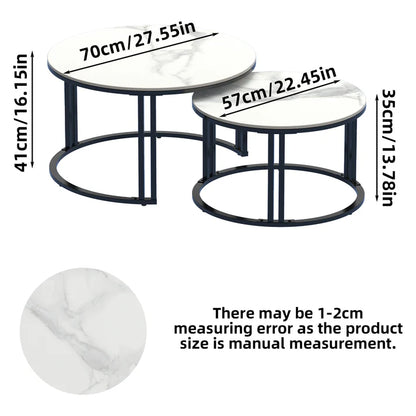 2PCS  Glossy White Texture Nesting Coffee Table Sintered Stone-top Stacking