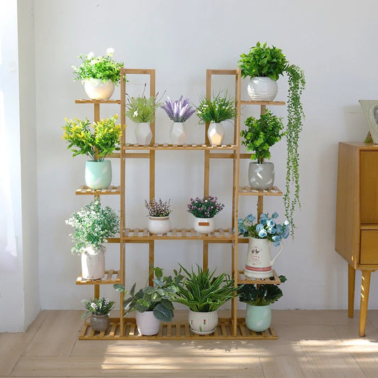 9-Tier Extra Large Bamboo Plant Stand – Multi-Level Flowerpot Display Rack for Up to 17 Pots (Indoor & Outdoor)