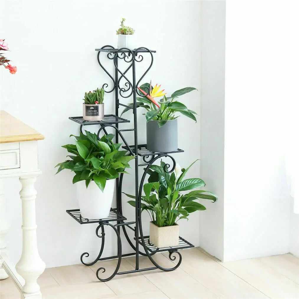 5 Tiered Tall Metal Plant Stand, Indoor Iron Planter Shelf Rack Garden, Metal Flower Pots Display Holder