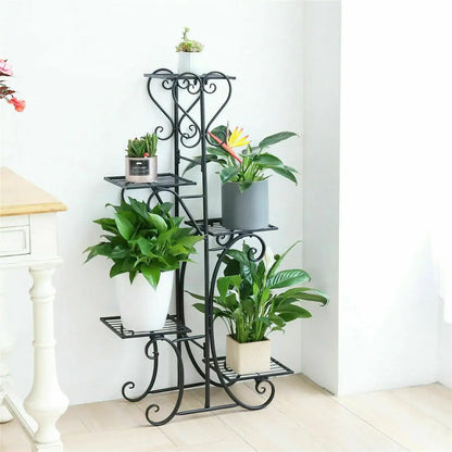 5 Tiered Tall Metal Plant Stand, Indoor Iron Planter Shelf Rack Garden, Metal Flower Pots Display Holder