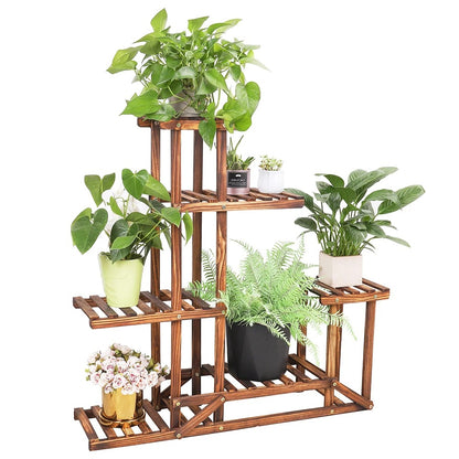 6 Tiered Wooden Plant Flower Stand, Planter Display Indoor Outdoor Flower Rack for Yard
