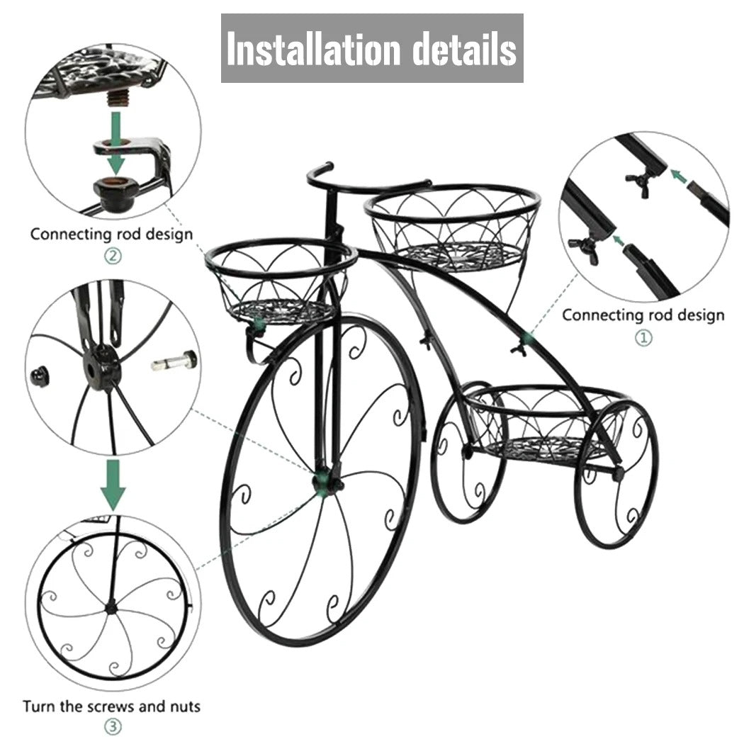 3-Tier Iron Bicycle Plant Stand, Indoor outdoor metal plant stand.