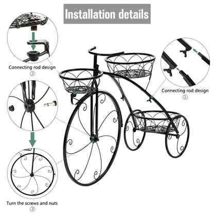 3-Tier Iron Bicycle Plant Stand, Indoor outdoor metal plant stand.