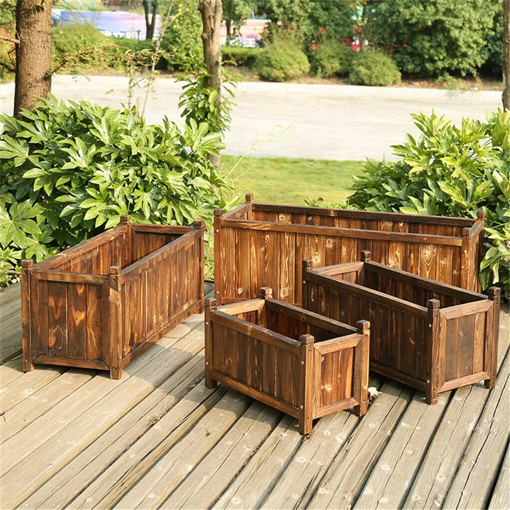 Solid Pine Wood Planter Box Outdoor Raised Garden Planter Bed – 9 inch, plant stand