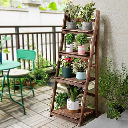 Foldable Wooden Ladder Shelf Plant Stand