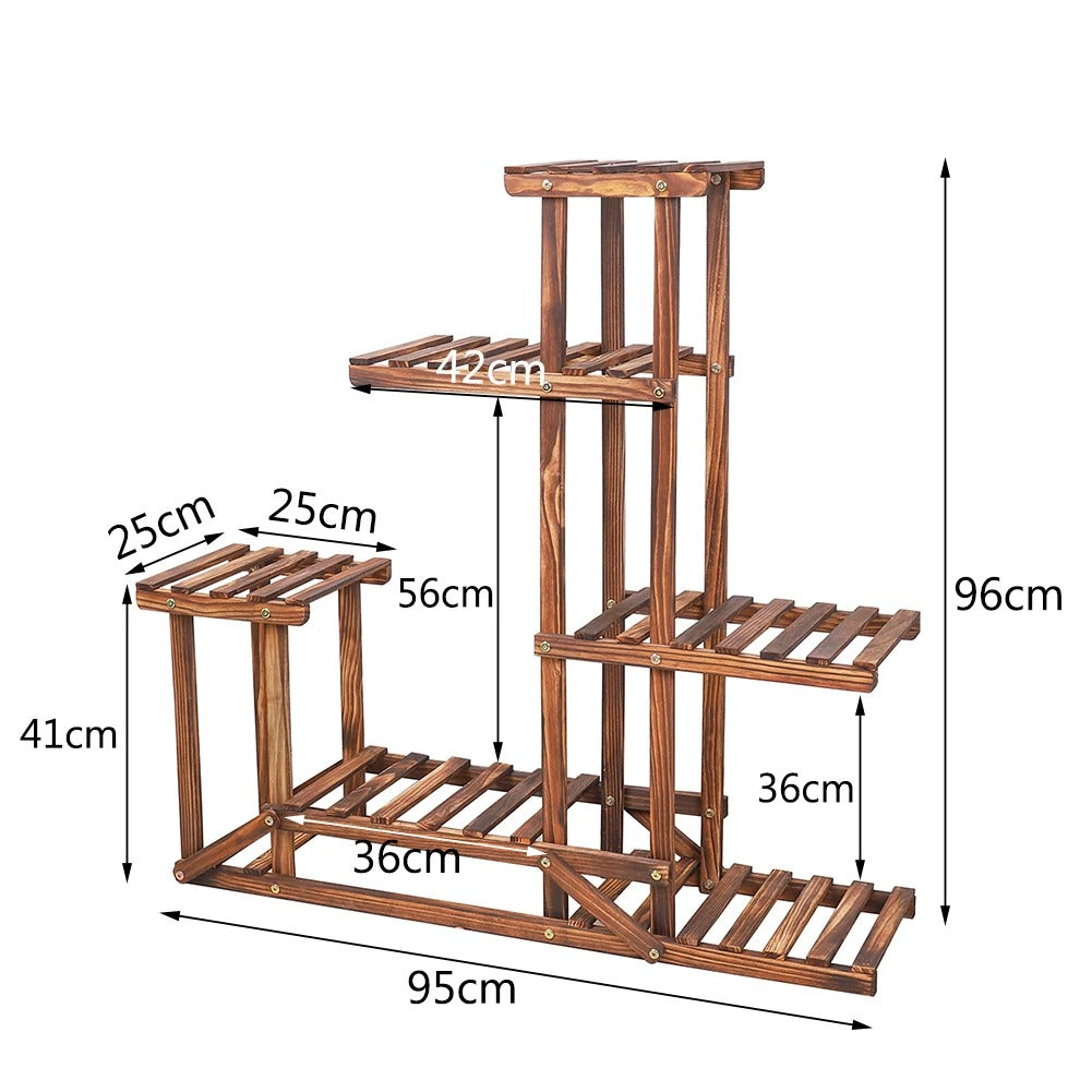 6 Tiered Wooden Plant Flower Stand, Planter Display Indoor Outdoor Flower Rack for Yard