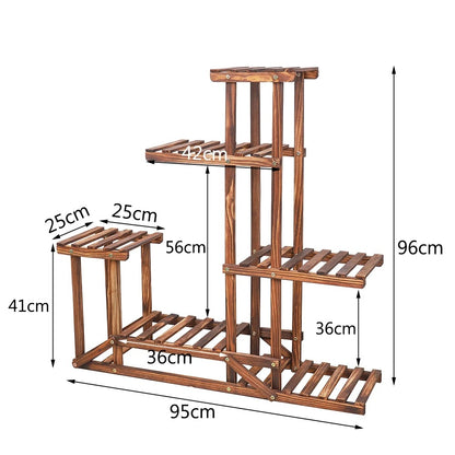 6 Tiered Wooden Plant Flower Stand, Planter Display Indoor Outdoor Flower Rack for Yard