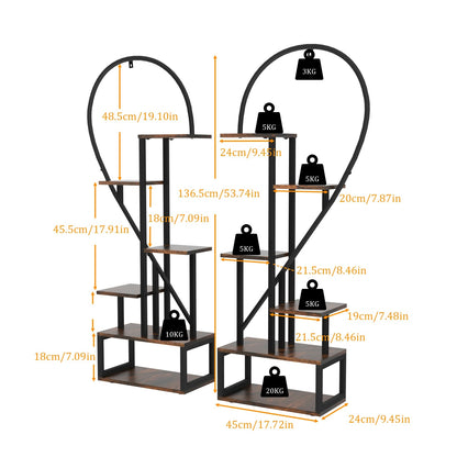 6-Tier Half-Heart Metal Ladder Plant Stand – Decorative Black & Brown Shelf Rack for Multiple Indoor Plants