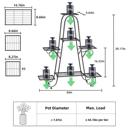 7 Tiers Metal Plant Stand Indoor Outdoor Flower Pot Display Rack Garden Shelf Stand Holder