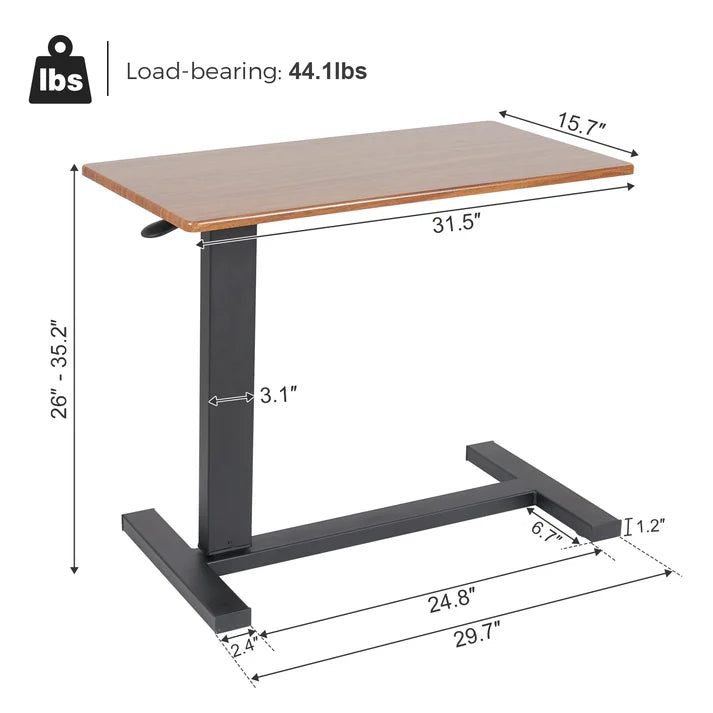 Overbed Bedside Table, Height Adjustable with Wheels