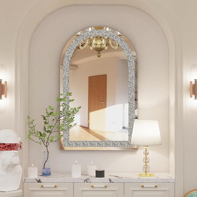 Large Silver Arched Mirror 