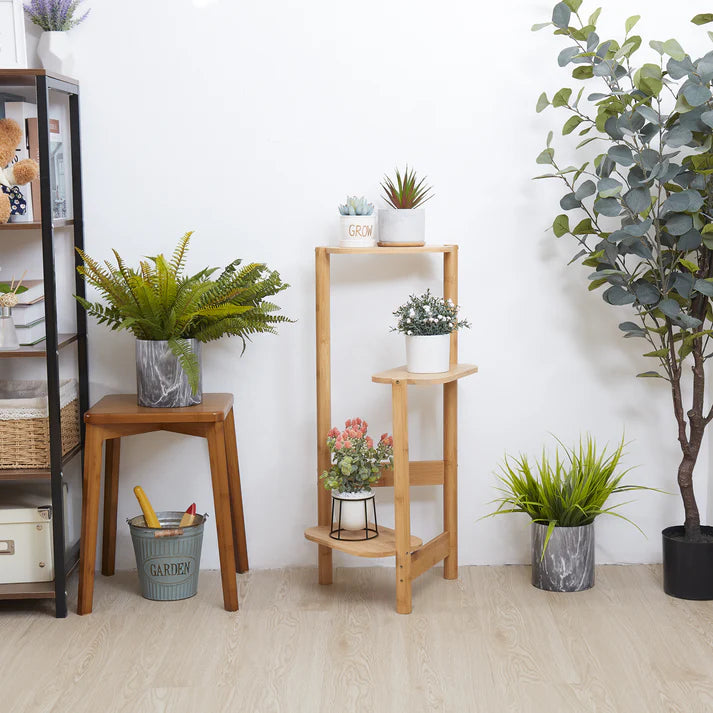 Tall Bamboo Wood Corner Plant Rack Sta