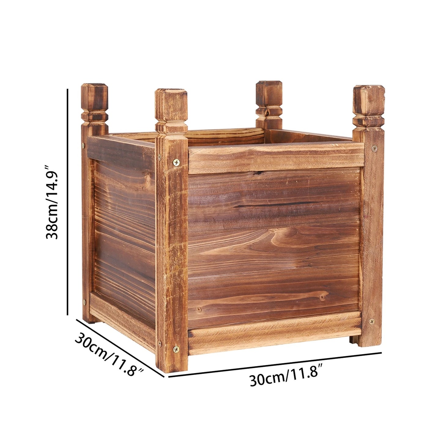 Solid Pine Wood Planter Box Outdoor Raised Garden Planter Bed – plant stand, brown, view 6