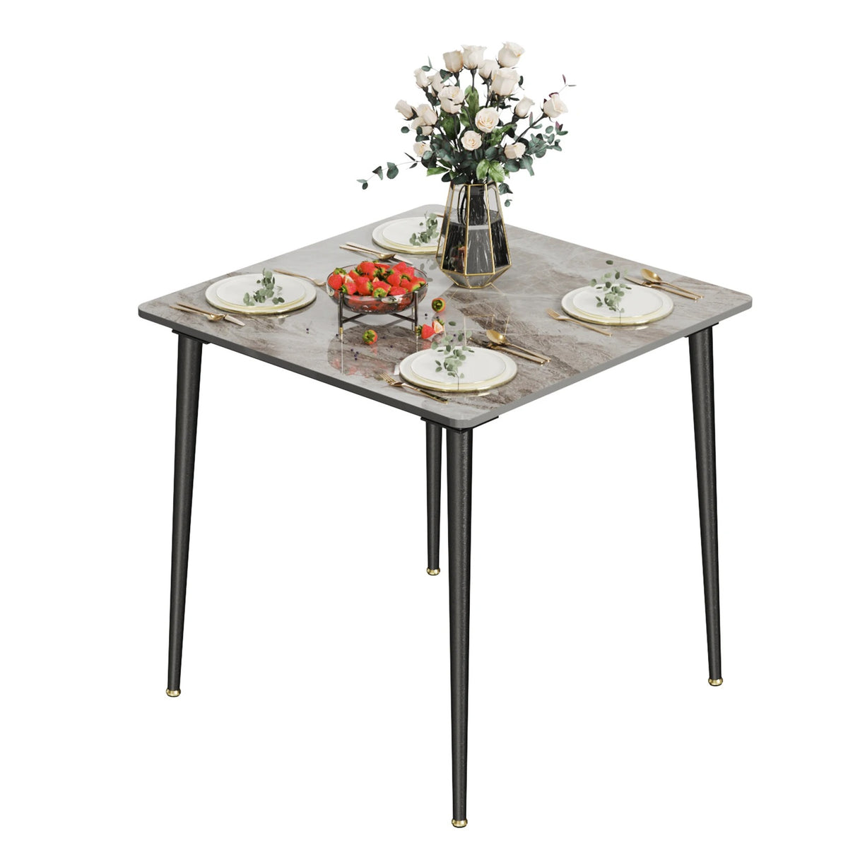 80cm Square Dining Table, Modern Kitchen Table with Metal Legs, Coffee Table for Living Room Restaurant