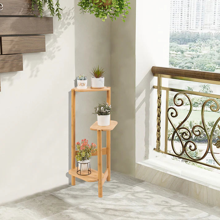 Tall Bamboo Wood Corner Plant Rack Sta