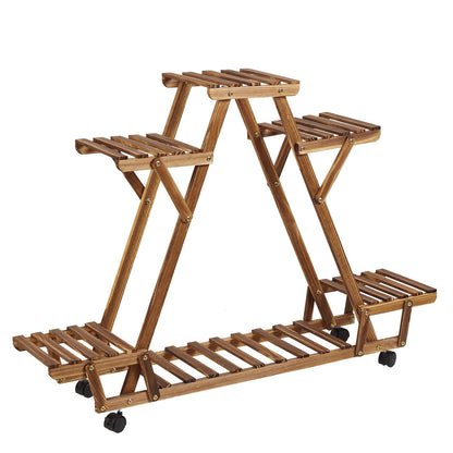 6 Tiered Carbonised Triangle Corner Plant Rack Wooden Plant Stand, Flower Pots Holder - Elevate Garden Space