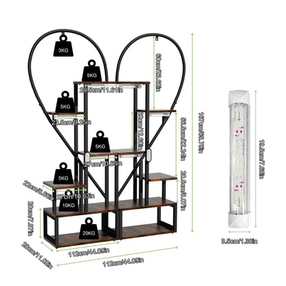 6-Tier Half-Heart Metal Ladder Plant Stand – Decorative Black & Brown Shelf Rack for Multiple Indoor Plants