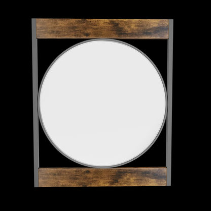 Wall Mirror Industrial Retro Round Accent Mirror with Square Wood Frame for Living Room/Bathroom, Entryway Wall Decor