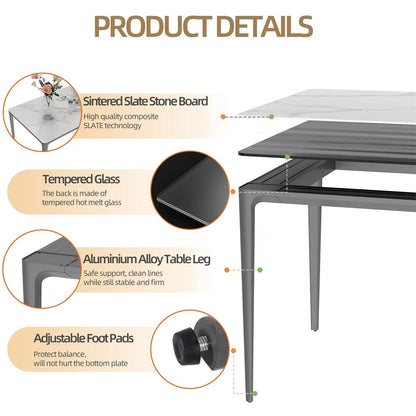 160cm Large Deluxe Dining Table with Sintered Stone Tempered Glass Top