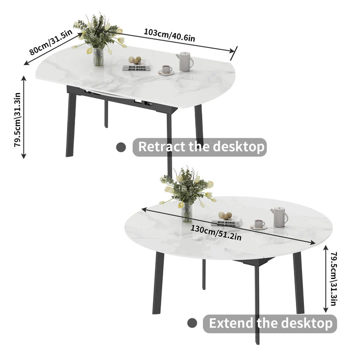 Round Extendable Dining Table 103CM-130CM (31.5'' to 51.2’')