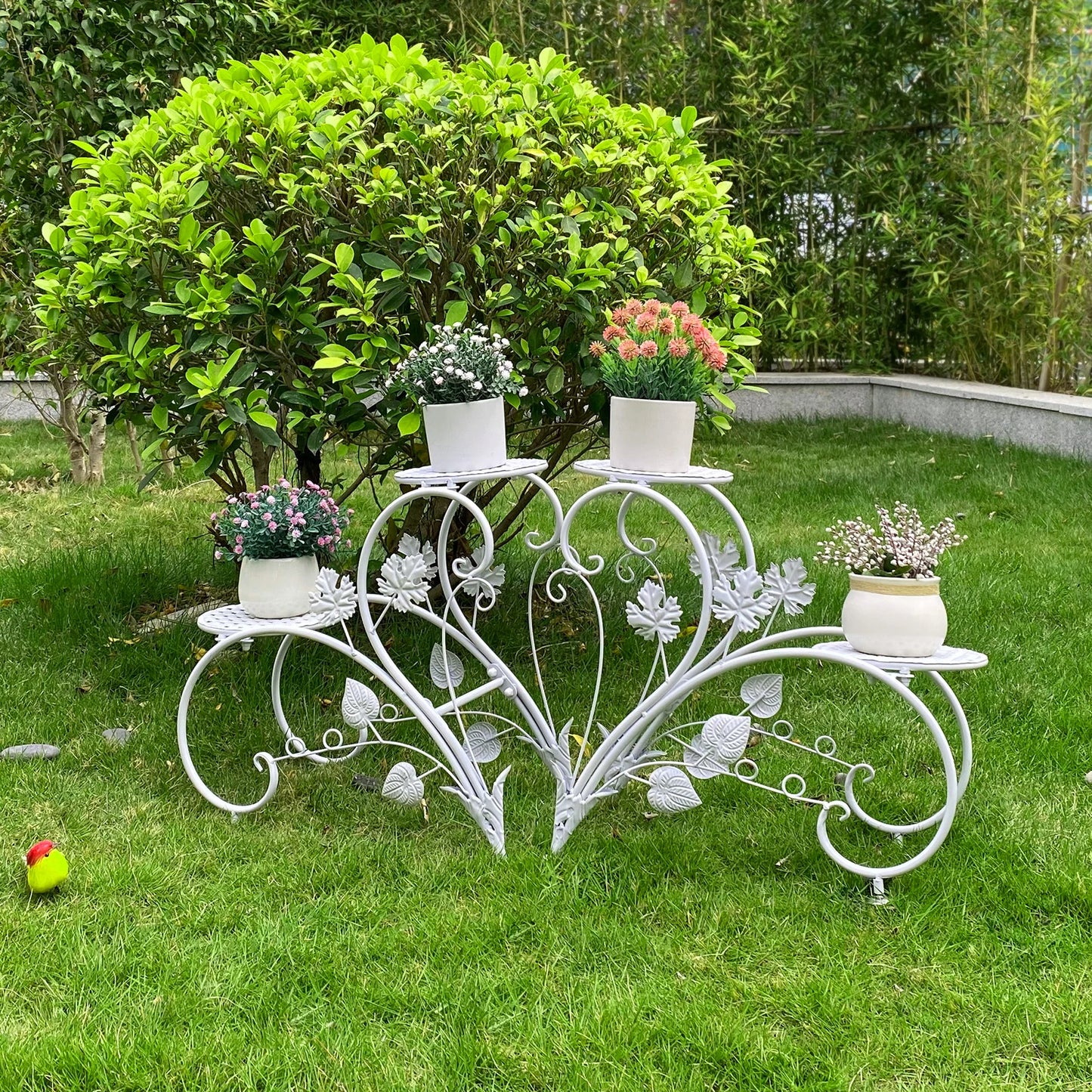 2-Piece Rustproof Metal Plant Stands – 4-Tier Flower Display Racks in White & Black for Gardens, Balconies, and Offices