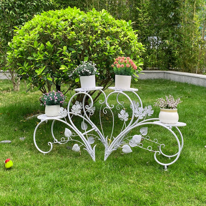 2-Piece Rustproof Metal Plant Stands – 4-Tier Flower Display Racks in White & Black for Gardens, Balconies, and Offices